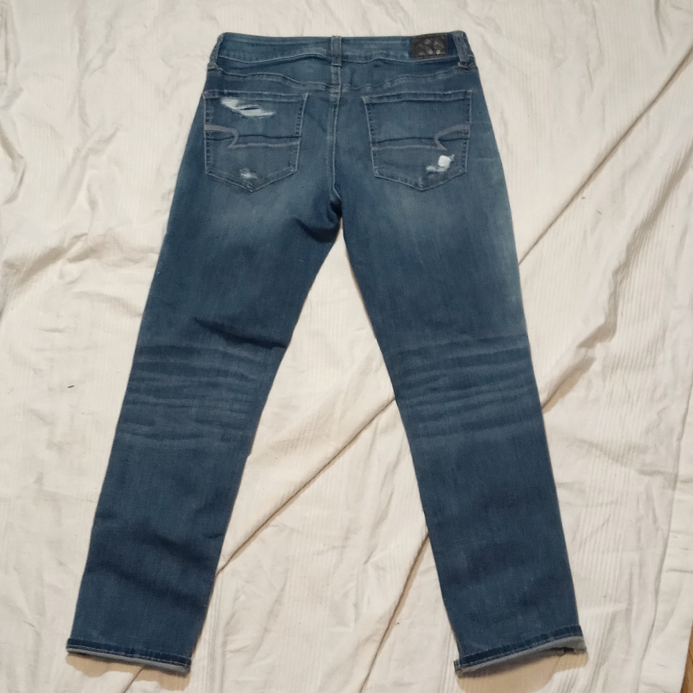 AMERICAN EAGLE TOMGIRL JEANS WOMENS 4 R ANKLE FIT HIGH-RISE PANTS DISTRESSED - Picture 3 of 6